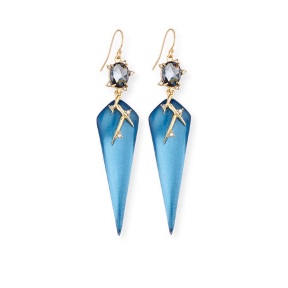 Alexis Bittar blue lucite drop earrings with crystals